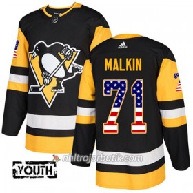 Barn Ishockey Pittsburgh Penguins Tröja Evgeni Malkin 71 Adidas 2017-2018 Svart USA Flag Fashion Authentic